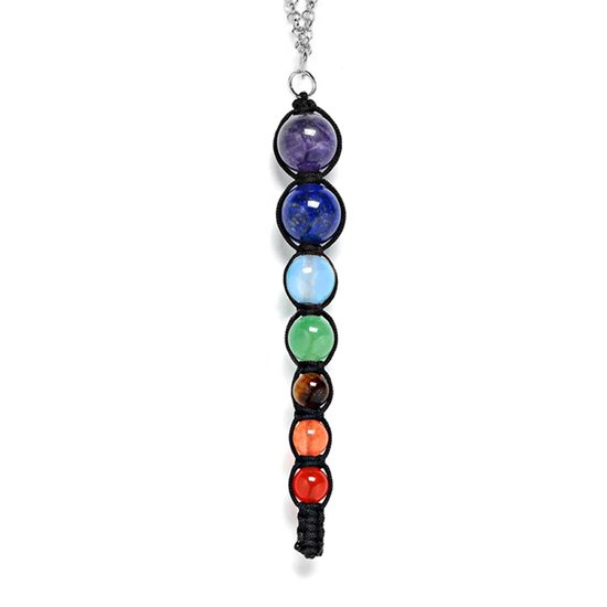 Bixorp Gems Collier Chakra avec 7 Différents Types de Perles de Pierres Précieuses - Couleur Argent avec Pendentif Noir - Collier de perles Spirituelles
