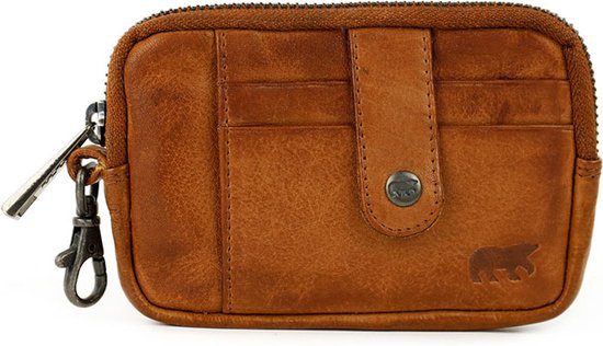Bear Design Maise Étui à clés en cuir / Portefeuille zippé - Cognac
