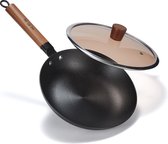Gietijzeren Koekenpan 26 cm, Pan van 10.24 Inch met Houten Handvat, Gietijzeren Koekenpan Geschikt voor Gas Grill, Inductie en Alle Kookplaten.