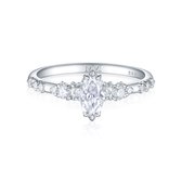 Elegante - Platinum Marquise Moissanite Ring met Vintage Geïnspireerde Minimalistische Zijstenen - 1 karaat