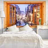 Fotobehangkoning - Behang - Vliesbehang - Fotobehang Venetië vanuit het Raam 3D - Venice View - 250 x 175 cm