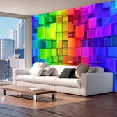 Fotobehangkoning - Behang - Vliesbehang - Fotobehang - Colour jigsaw - Kleurrijk - 3D Kubussen - 100 x 70 cm