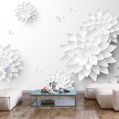 Fotobehangkoning - Behang - Vliesbehang - Fotobehang Witte Bloemen - Oriental Flowers - 300 x 210 cm