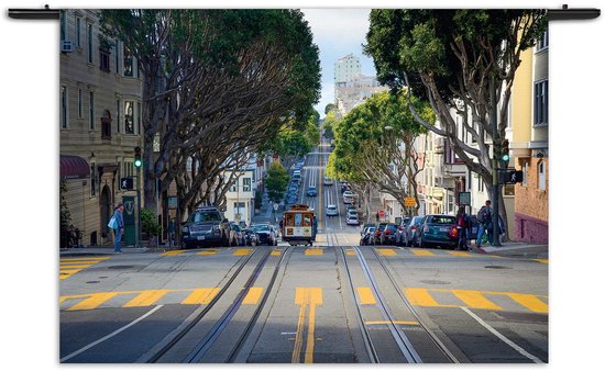 Mezo Wandkleed San Francisco Tram Rechthoek Horizontaal M (65 X 90 CM) - Wandkleden - Met roedes