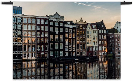 Velours Wandkleed Aan die Amsterdamse Gracht Rechthoek Horizontaal L (85 X 120 CM) - Wandkleden - Met roedes