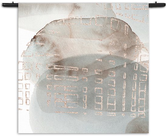 Mezo Wandkleed Abstract Rustige Tinten met Accent 01 Rechthoek Vierkant M (90 X 90 CM) - Wandkleden - Met roedes