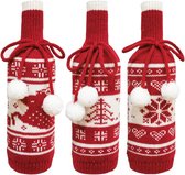 3 pièces Noël couverture de bouteille de vin fait à la main bouteille de vin pull bouteille robe maison de vacances bouchon de bouteille de vin ornements ensembles pour décorations de Noël mignon Noël Noël de fête