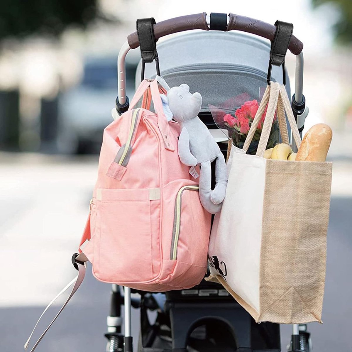 Set van 2 universele haken voor kinderwagens om tassen op te hangen en te winkelen, handige accessoires voor kinderwagens, perfect voor Uppababy, Babyzen Yoyo, Britax, Bugaboo, Bob, Buggy, Winkelwagen Set van 2 universele haken voor kinderwagens om tassen op te hangen en te winkelen, handige accessoires voor kinderwagens, perfect voor Uppababy, Babyzen Yoyo, Britax, Bugaboo, Bob, Buggy, Winkelwagen