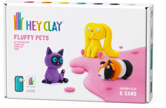 Hey Clay - Pluizige huisvriendjes - Boetseerklei - 6 potjes - Hey Clay