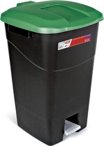 Afvalcontainer 60 liter met pedaal, zwarte bodem en groen deksel