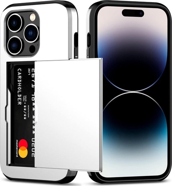 Mobiq - Hybrid Card iPhone 15 Pro Max Hoesje met Pashouder - wit
