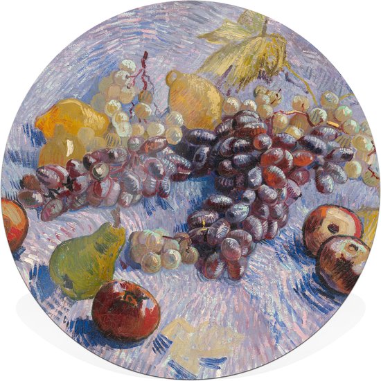 Muurcirkel / wandcirkel voor binnen | 30cm dibond (aluminium) | Druiven, citroenen, peren en appels | Vincent van Gogh (oude meesters) | Incl. ophangset voor bevestiging aan de muur