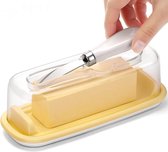 Beurrier, couvercle transparent pour 250 g de beurre - Avec couteau à beurre - S'adapte parfaitement à la porte du réfrigérateur - Passe au lave-vaisselle (19 x 12,5 x 6 cm)