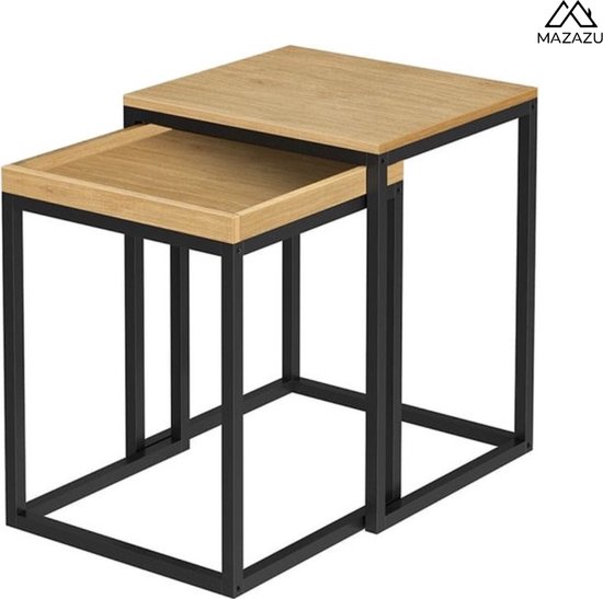 MIRA Home - Table d'appoint - Table - Vintage - Bois/Métal - Marron clair - 40x38x51