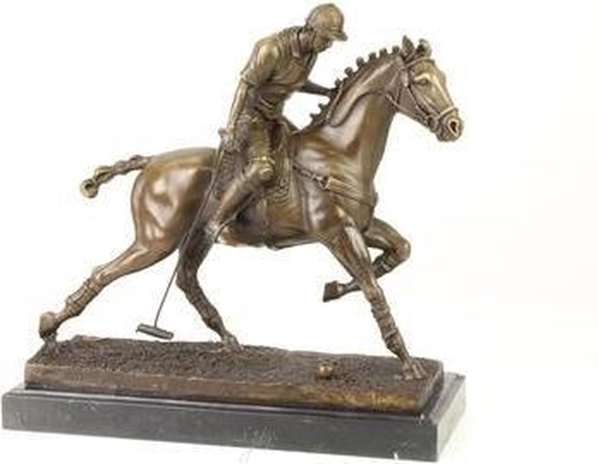 Bronzen beeld - Polo speler te paard - sculptuur - 30,5 cm hoog