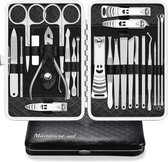 Manicure set, professionele nagelknipper kit pedicure care tools 23 stuks roestvrij stalen verzorgingsgereedschappen met zwart PU-lederen hoes voor reizen of thuis (zwart / zilver)