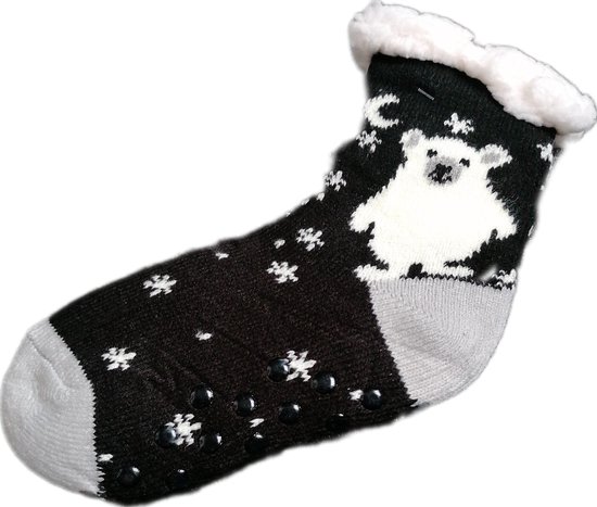 Wintersokken - Huissokken - kinderen - Warme wintersokken - Anti-slip - Kleur Zwart/Wit - Sterren patroon - Maat 32 t/m 35 - Kerst - Cadeau