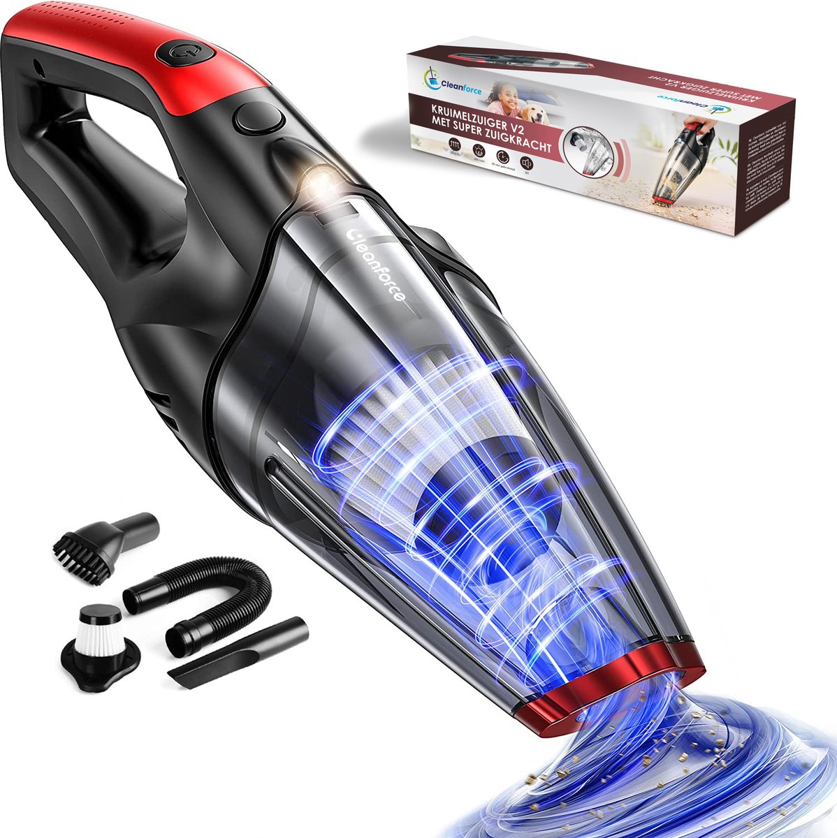 Cleanforce Kruimelzuiger V2 Snoerloos met extreme zuigkracht - Nat & Droog - Voor Thuis Auto etc.