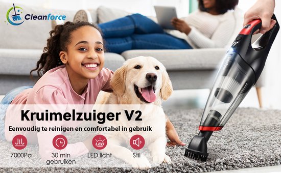 Cleanforce Kruimelzuiger V2 Snoerloos met extreme zuigkracht - Nat & Droog - Auto Stofzuiger - Voor Thuis & Auto