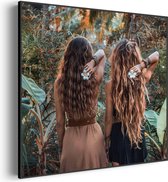 Akoestisch Schilderij Twee Mooie Dames In de Jungle Vierkant Pro S (50 X 50 CM) - Akoestisch paneel - Akoestische Panelen - Akoestische wanddecoratie - Akoestisch wandpaneel