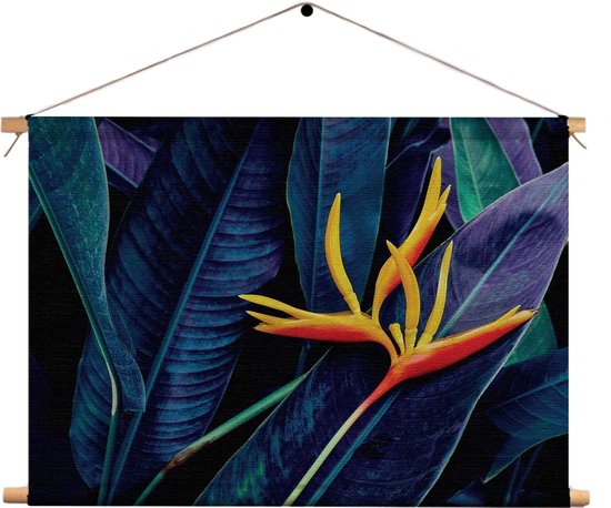 Textielposter Heliconia bloem op donkere achtergrond Rechthoek Horizontaal XL (75 X 90 CM) - Wandkleed - Wanddoek - Wanddecoratie