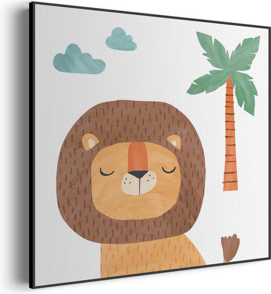 Akoestisch Schilderij De Leeuw in het bos Vierkant Basic XL (100X100) - Akoestisch paneel - Akoestische Panelen - Akoestische wanddecoratie - Akoestisch wandpaneel