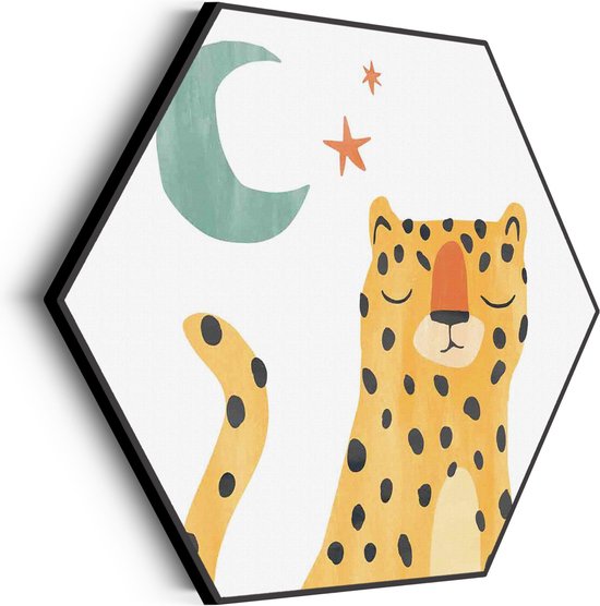 Akoestisch Schilderij Luie Luipaardje Hexagon Basic M (60 X 52 CM) - Akoestisch paneel - Akoestische Panelen - Akoestische wanddecoratie - Akoestisch wandpaneel