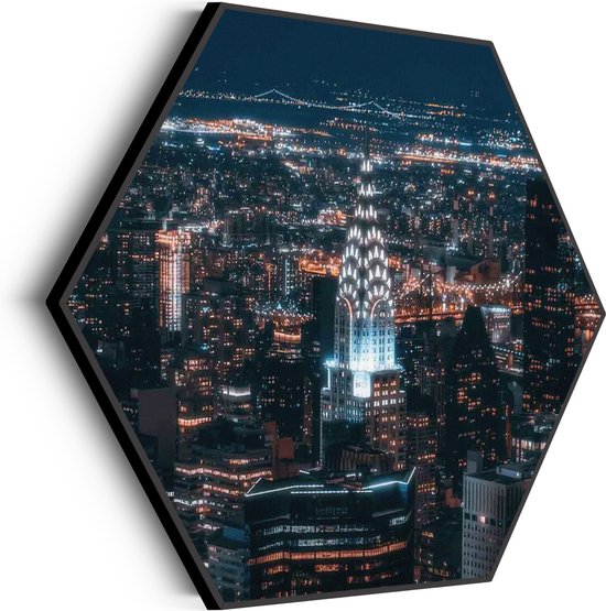 Akoestisch Schilderij Chrysler Building New York at Night Hexagon Basic L (100 X 86 CM) - Akoestisch paneel - Akoestische Panelen - Akoestische wanddecoratie - Akoestisch wandpaneel