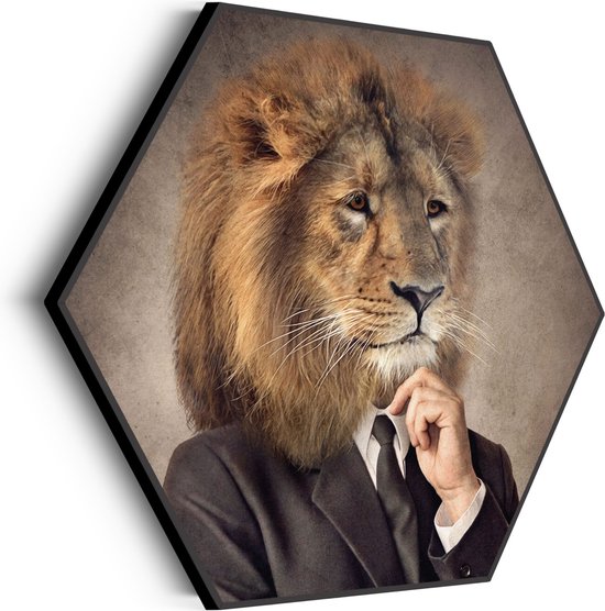 Tableau acoustique Lion humain en costume décontracté Hexagon Basic L (100 X 86 CM) - Panneau acoustique - Panneaux acoustiques - Décoration murale acoustique - Panneau mural acoustique