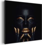 Akoestisch Schilderij Dame Gouden Make up Vierkant Basic XL (100X100) - Akoestisch paneel - Akoestische Panelen - Akoestische wanddecoratie - Akoestisch wandpaneel