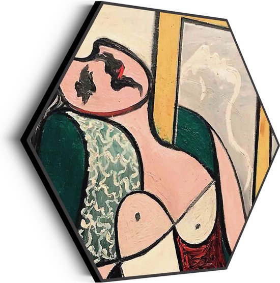 Akoestisch Schilderij Picasso Meisje kijkend naar een spiegel 1932 Hexagon Basic M (60 X 52 CM) - Akoestisch paneel - Akoestische Panelen - Akoestische wanddecoratie - Akoestisch wandpaneel