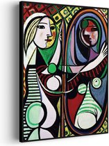 Akoestisch Schilderij Picasso Meisje voor een spiegel 1932 Rechthoek Verticaal Pro XXL (107 X 150 CM) - Akoestisch paneel - Akoestische Panelen - Akoestische wanddecoratie - Akoestisch wandpaneel