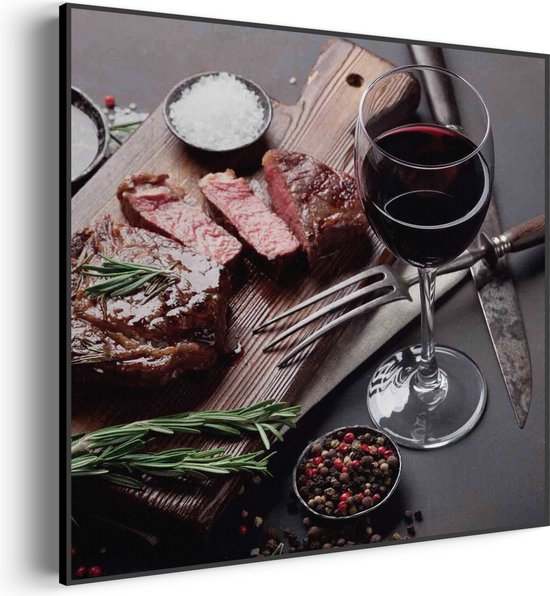 Akoestisch Schilderij Beef met Rode Wijn Vierkant Pro M (65 X 65 CM) - Akoestisch paneel - Akoestische Panelen - Akoestische wanddecoratie - Akoestisch wandpaneel