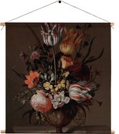 Textielposter Jacob Marrel Stilleven met bloemenvaas en dode kikvors 1634 Vierkant M (30 X 30 CM) - Wandkleed - Wanddoek - Wanddecoratie