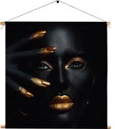 Textielposter Black Whoman With Gold Orange Vierkant M (30 X 30 CM) - Wandkleed - Wanddoek - Wanddecoratie