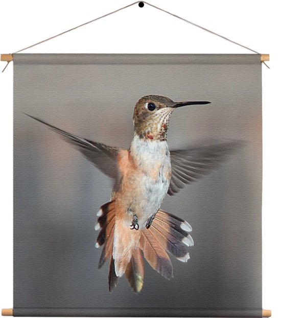 Textielposter De Vliegende Kolibrie Vogel Vierkant XXL (90 X 90 CM) - Wandkleed - Wanddoek - Wanddecoratie