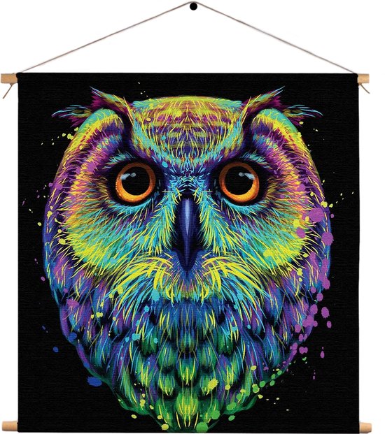 Textielposter Colored Owl 01 Vierkant M (30 X 30 CM) - Wandkleed - Wanddoek - Wanddecoratie