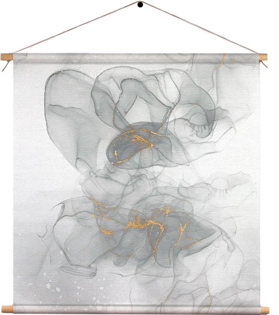 Textielposter Abstract Marmer Look Grijs met Goud 07 Vierkant XL (60 X 60 CM) - Wandkleed - Wanddoek - Wanddecoratie