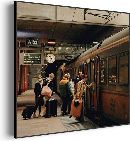 Akoestisch Schilderij Station Nederland NS Old School Vierkant Pro L (80 X 80 CM) - Akoestisch paneel - Akoestische Panelen - Akoestische wanddecoratie - Akoestisch wandpaneel