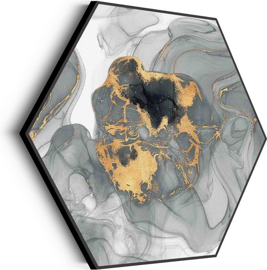 Akoestisch Schilderij Abstract Marmer Look Grijs met Goud 03 Hexagon Basic M (60 X 52 CM) - Akoestisch paneel - Akoestische Panelen - Akoestische wanddecoratie - Akoestisch wandpaneel