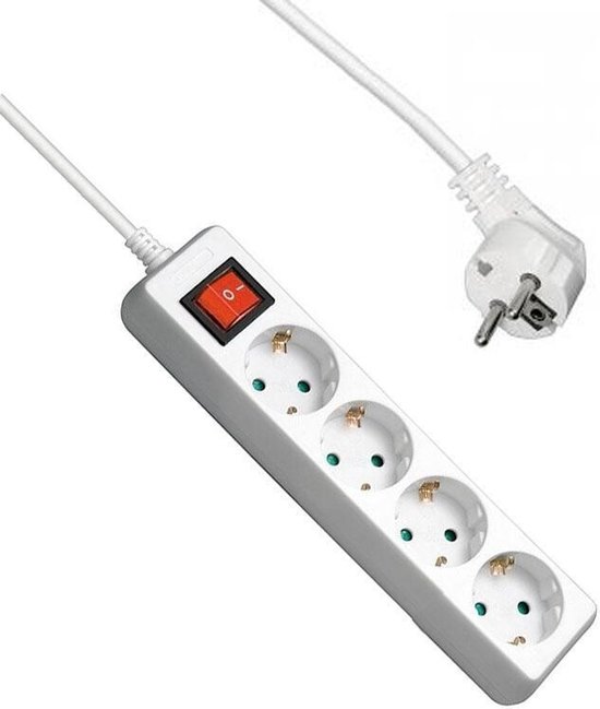 Allteq - Stekkerdoos met schakelaar - 4-voudig - 10 meter - Wit