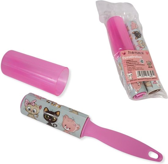 Pluizenroller - roze - katten - 5-delige set - klein formaat kledingroller - kleefroller