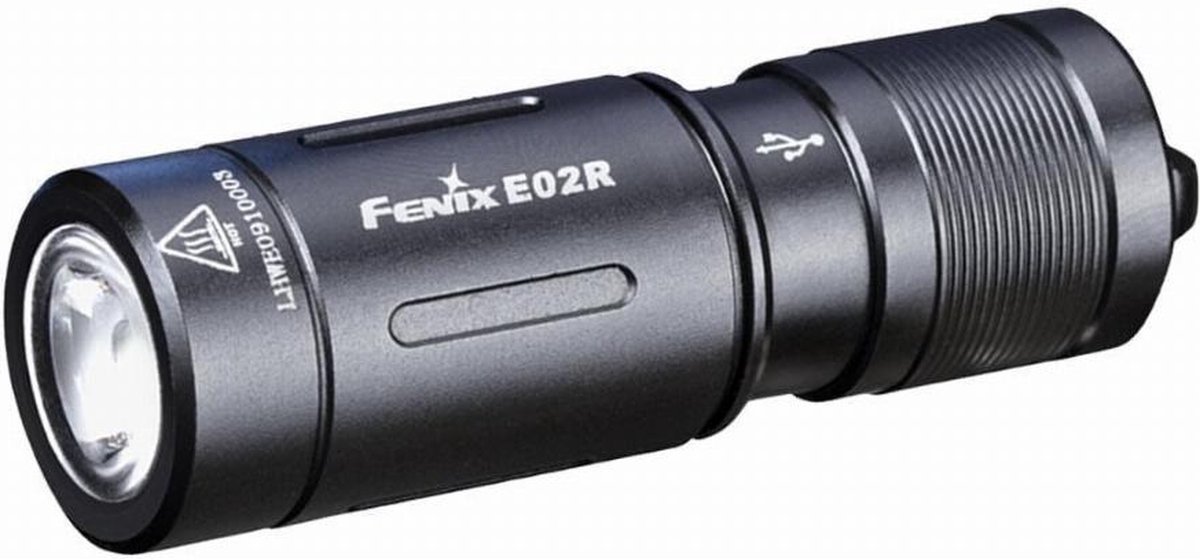 Fenix E02R Zaklamp FEE02R-B Sleutelhangerzaklamp Oplaadbaar LED Zaklampje, 200 Lumen, Zwart, Aluminium