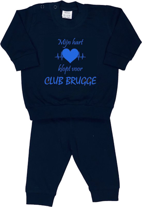 La Petite Couronne Pyjama 2-Delig "Mijn hart klopt voor Club Brugge" Unisex Katoen Zwart/blauw Maat 80/86