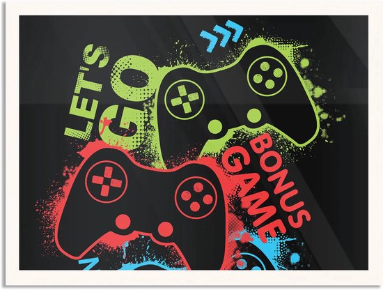 Poster Let's Game Rechthoek Horizontaal Met Lijst L (50 X 40 CM) - Witte Lijst - Wanddecoratie - Posters