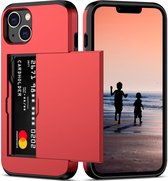 Mobiq - Hybrid Card iPhone 15 Hoesje met Pashouder - rood