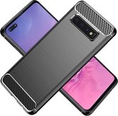 DrPhone BCR1 Hoesje - Geborsteld TPU case - Ultimate Drop Proof Siliconen Case - Carbon fiber Look – Geschikt voor Samsung Galaxy S10 Plus- Zwart