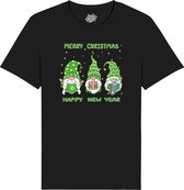 Christmas Gnomies Groen - Foute kersttrui kerstcadeau - Dames / Heren / Unisex Kerst Kleding - Grappige Feestdagen Outfit - Unisex T-Shirt - Zwart - Maat XL