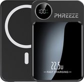 Phreeze Powerbank avec MagSafe - 5000 mAh - Charge ultra Fast 22,5 W - Sans fil + Magnétique - Convient pour Apple iPhone 15/14/13/12 et Samsung Galaxy S23/S22/S21/S20 - Noir brillant