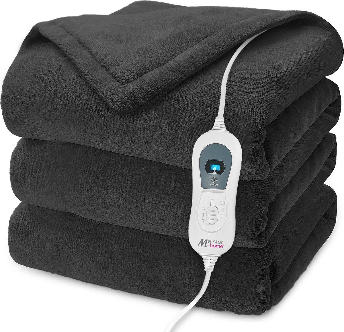 Bol.com Meisterhome xxl Elektrische Warmtedeken - Bovendeken - 1 Persoons - 3 Standen - Met Timer - 180 x 130 cm - Zwart TÜV-SUD... aanbieding